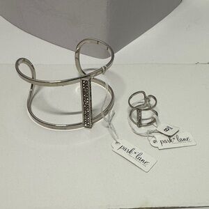 NWT Park Lane Silver Tone Rhinestone Cuff/Ring Set Sz 8 ring (adjustable cuff)